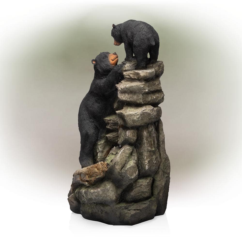 Alpine Corporation 36 in. Tall Outdoor 2 Bears Climbing on Rainforest Water Fountain TZL178