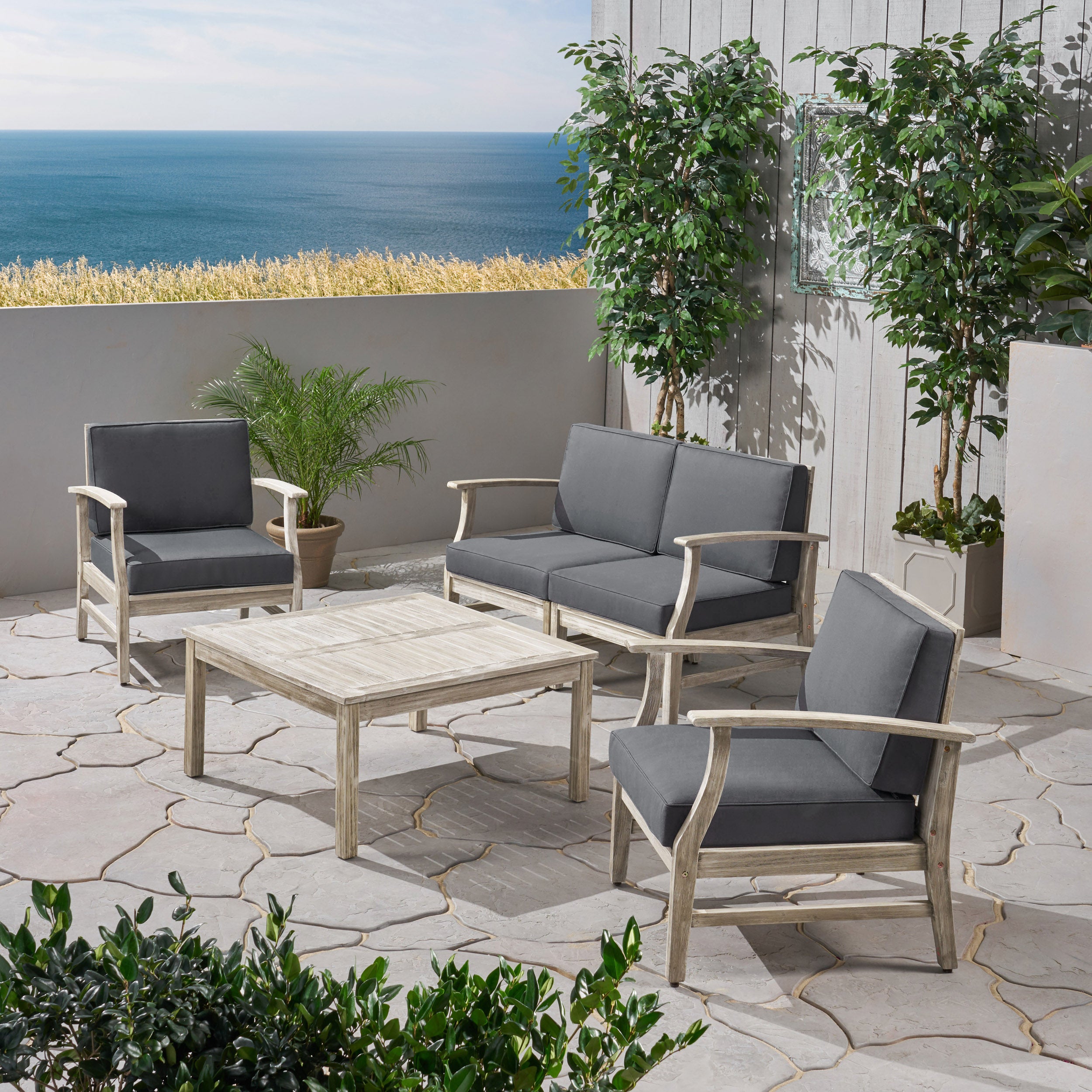 Lorelei Outdoor 5 Piece Acacia Wood Chat Set