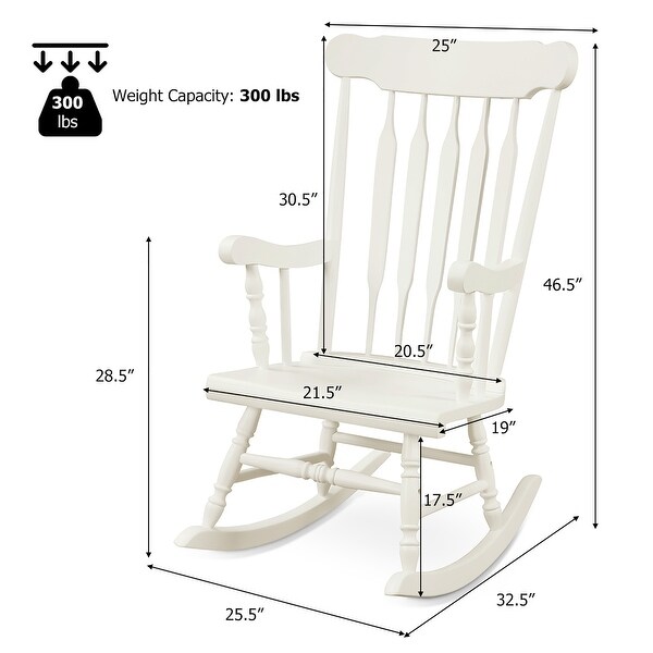 2PCS Wood Rocking Chair Glossy Finish Wooden Rocker White/Coffee/Black