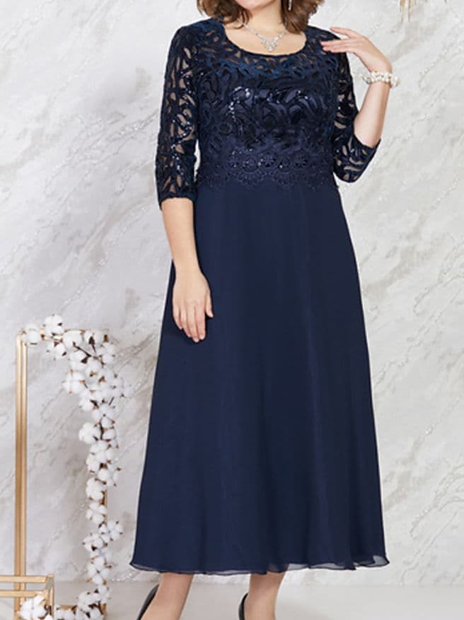 Women's Plus Size Holiday Dress Print Crew Neck Print 3/4 Length Sleeve Dress