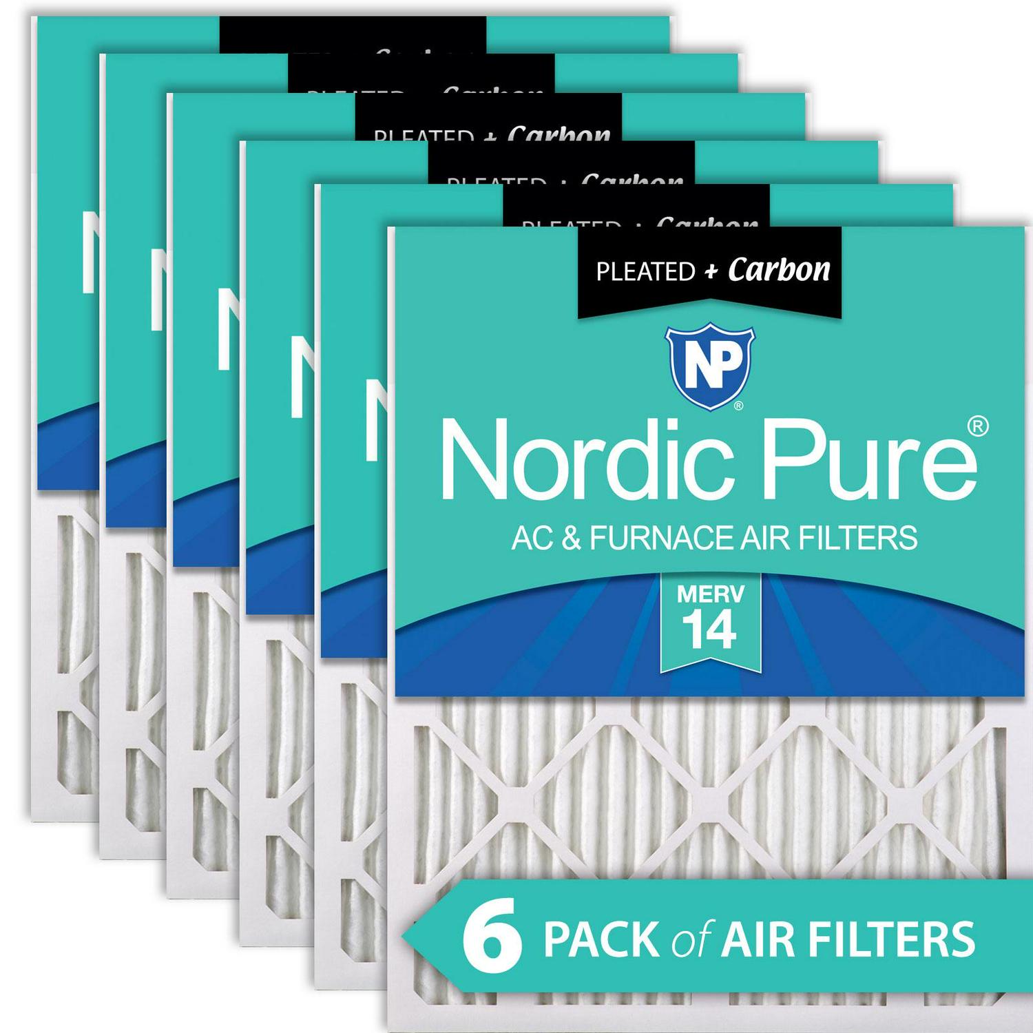 16x25x1 (15_1/2x24_1/2) Pleated Air Filters MERV 14 Plus Carbon 6 Pack