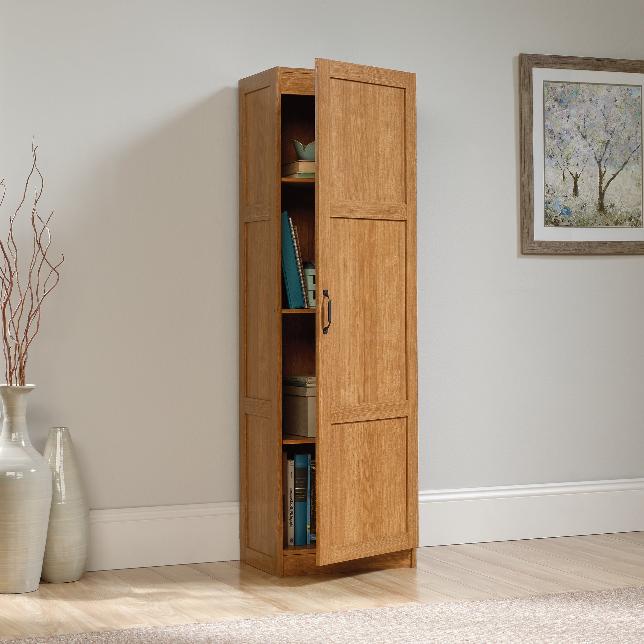 Sauder Storage Cabinet， Highland Oak Finish