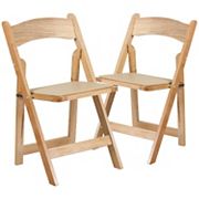 Emma and Oliver 2 Pack Mahogany Wood Folding Chair with Vinyl Padded Seat