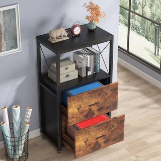 BYBLIGHT Atencio Rustic Brown Rolling File Cabinet with 2 Drawer and Open Storage for Legal Size BB-CJ188XL