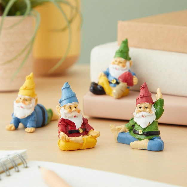 Juvale 4 Pieces Mini Garden Gnomes Outdoor Fairy Miniature Statue Accessories Set Decorations In Funny Poses Yard Ornaments For Yoga Gifts Planter