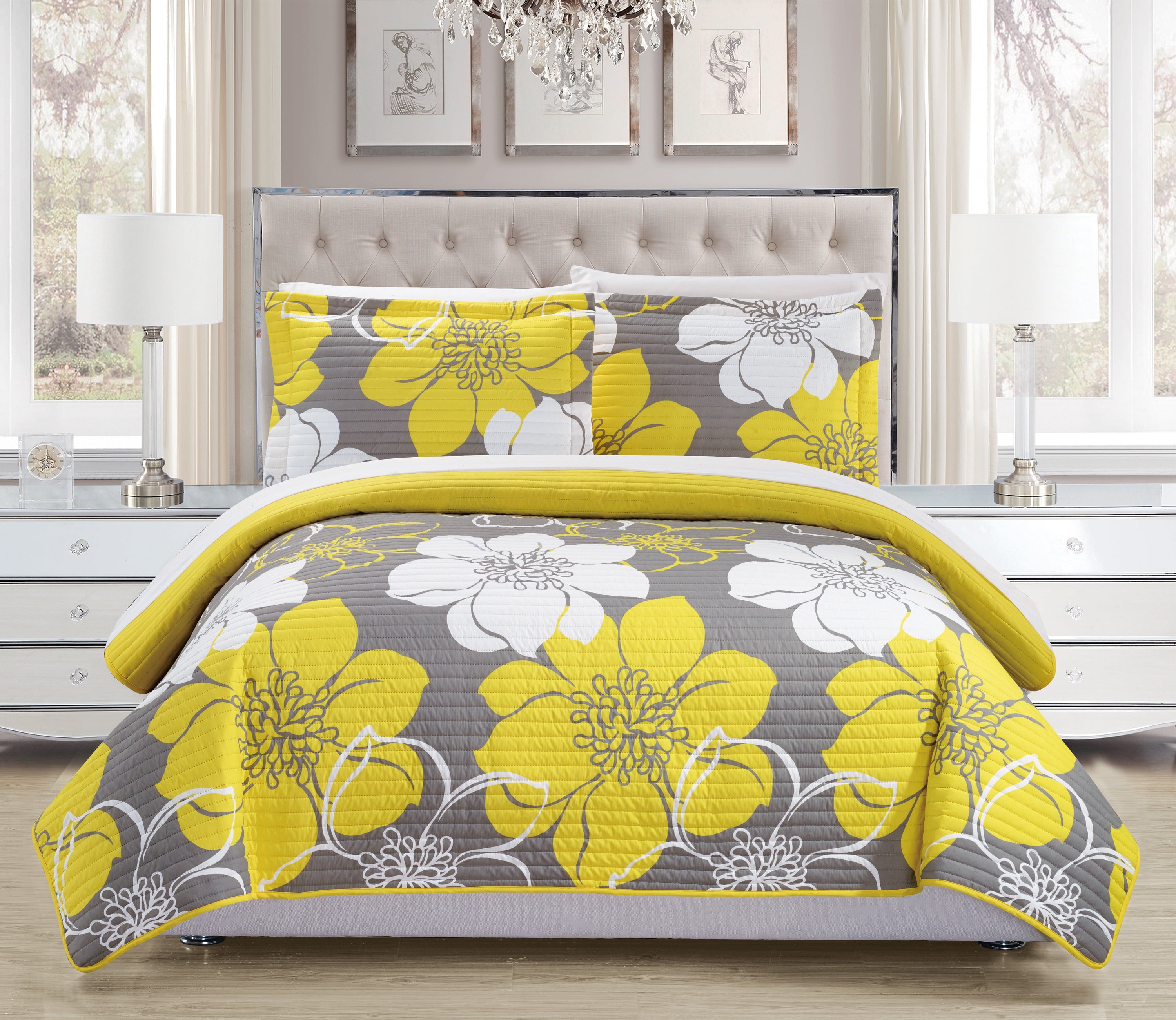 Chic Home Chase 3-Piece Abstract Quilt Set， King， Yellow