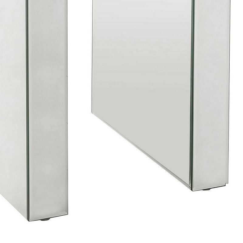 Noe 24 Inch Square End Accent Table， Mirrored， Faux Diamond Inlay， Silver