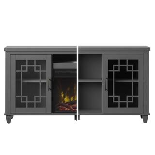 Twin Star Home 54.5 in. Freestanding Electric Fireplace TV Stand in Gray 18MM7655-PG22S