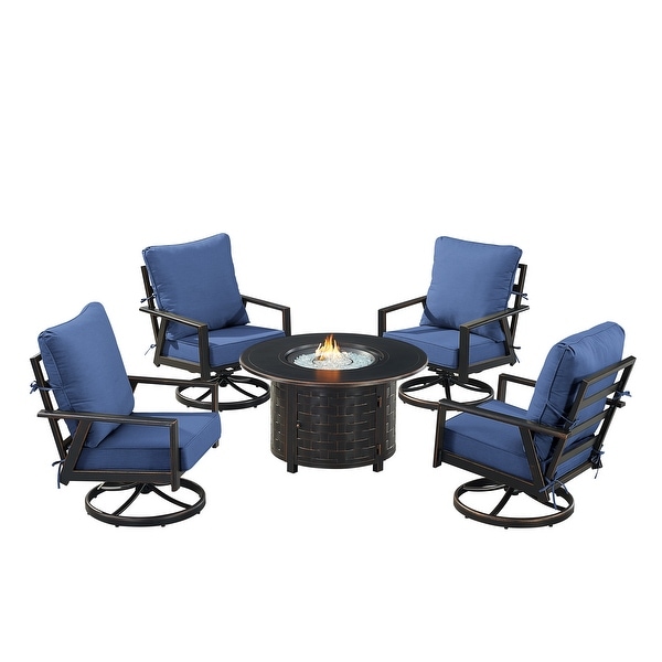 Black Aluminum Fire Table Set with Four Club Chairs