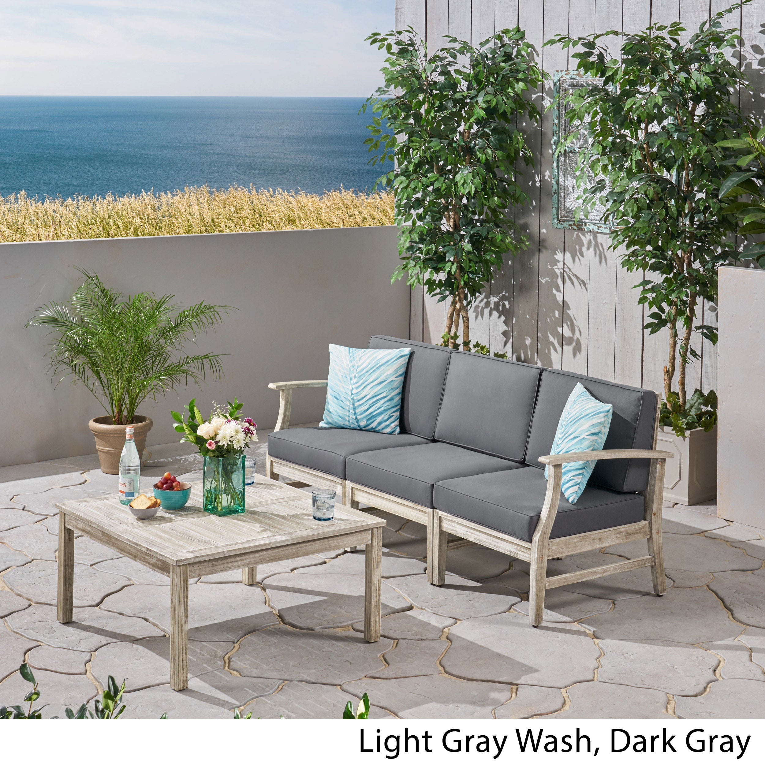 Lorelei Outdoor 4 Piece Acacia Wood Sofa and Coffee Table Set