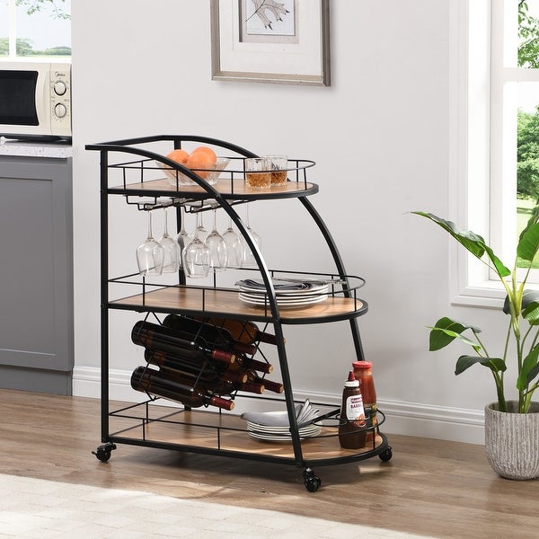 3 Tier Bar Cart Serving Cart with Wine Rack on Wheels for Dining Room