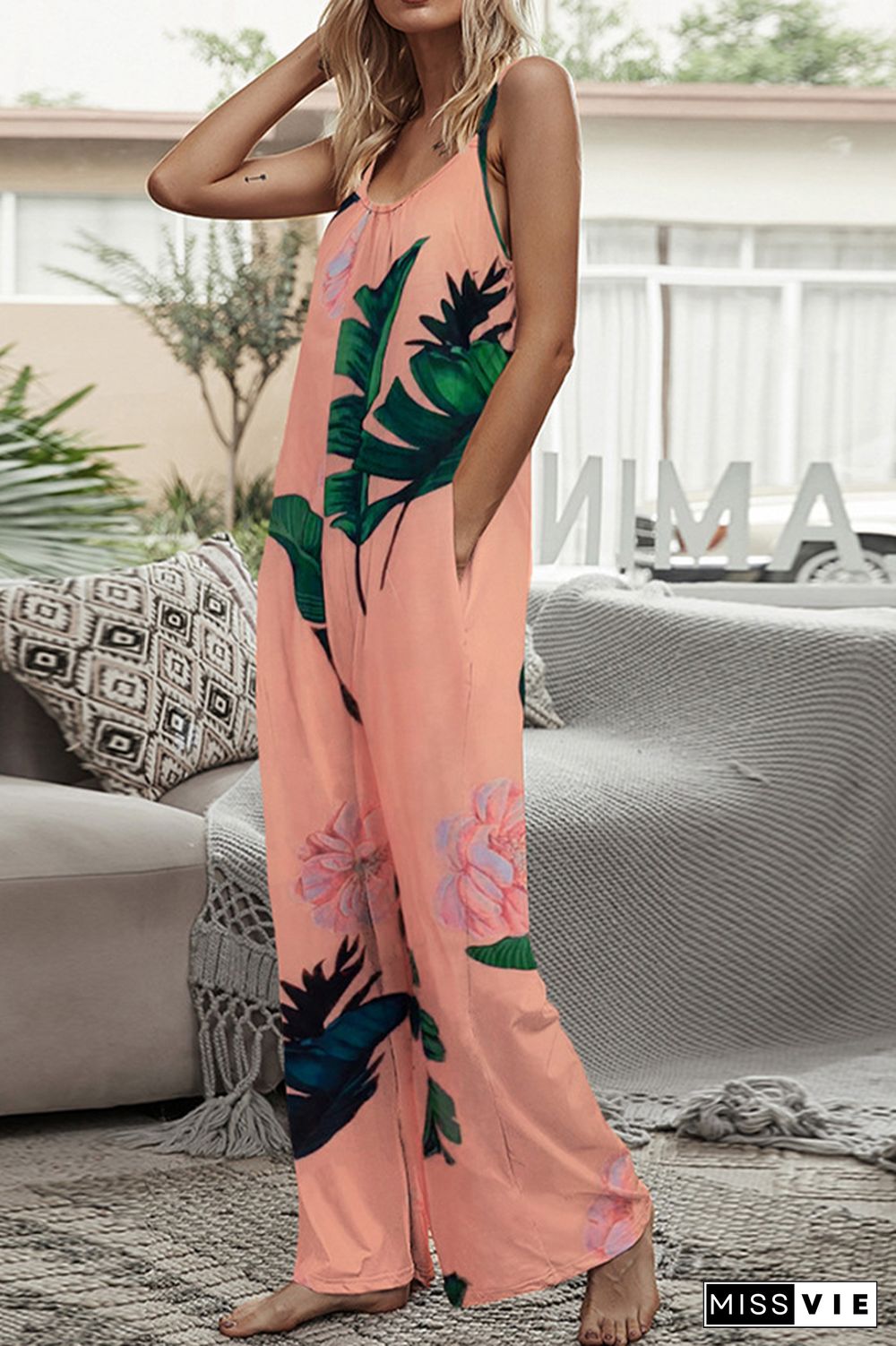 Print Long Pants Loose Jumpsuit Wholesale