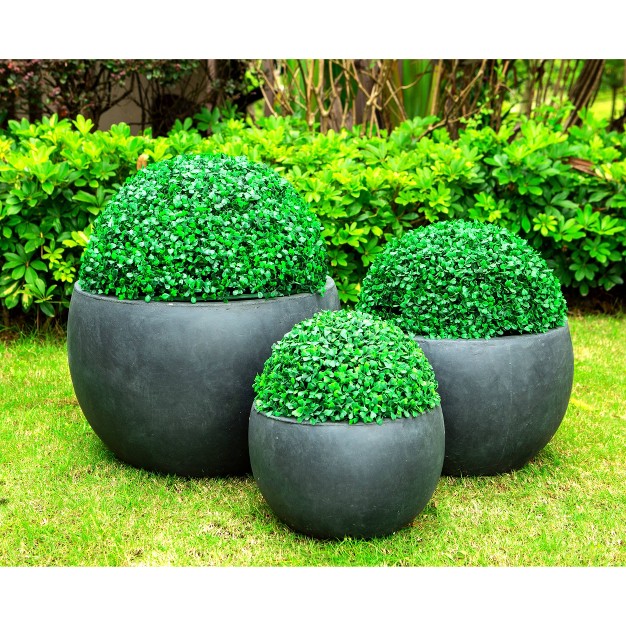 Set Of 3 Kante Lightweight Outdoor Concrete Planter Charcoal Black