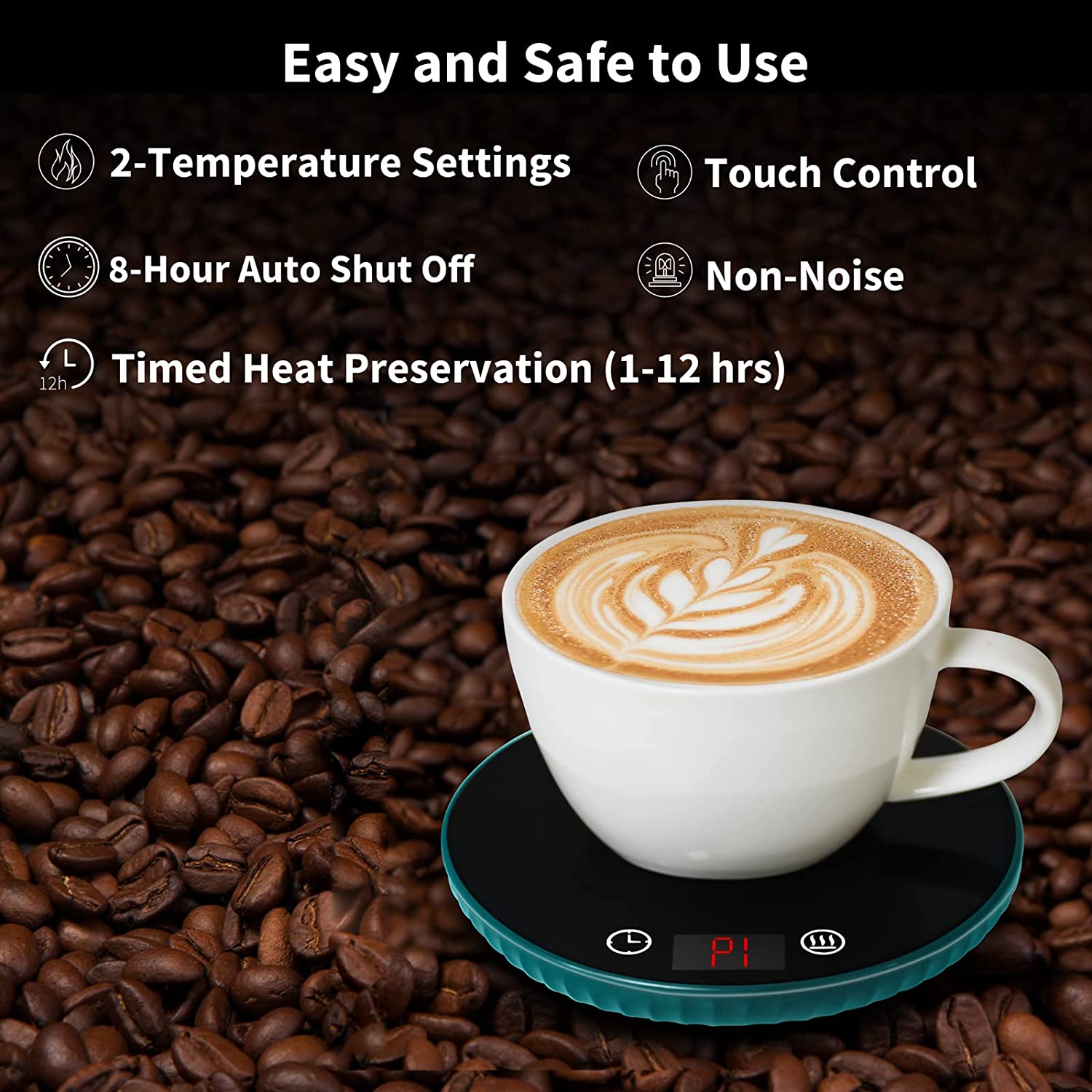 Coffee Mug Warmer for Desk Auto Shut Off and Timing， Electric Coffee Cup Warmer Candle Warmer with 2 Temperature Settings， Smart Beverage Warmer for Coffee， Tea， Milk and Hot Chocolate