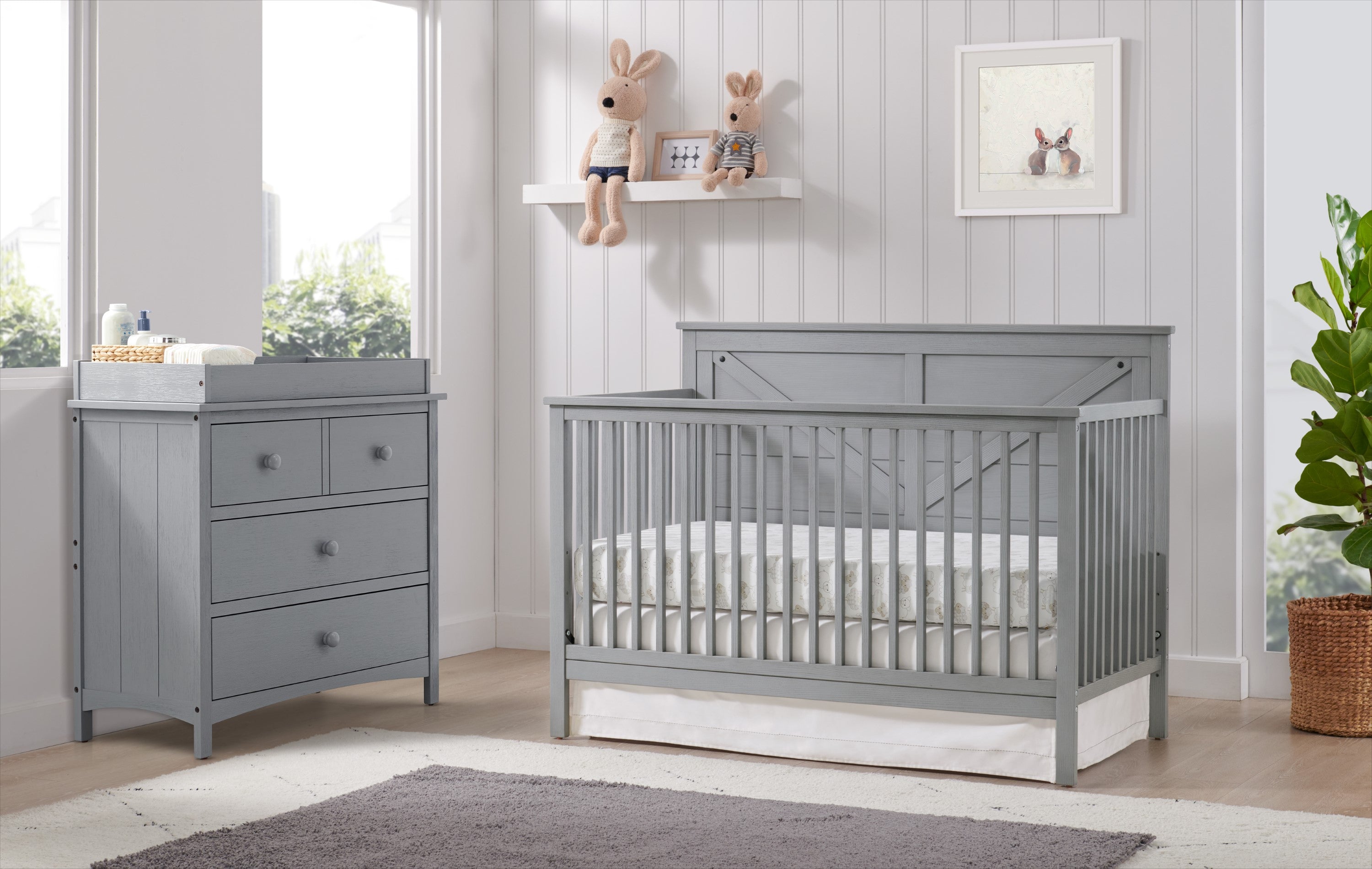 Oxford Baby Montauk 4-in-1 Convertible Crib, Farmhouse Gray, GREENGUARD Gold Certified, Wooden Crib