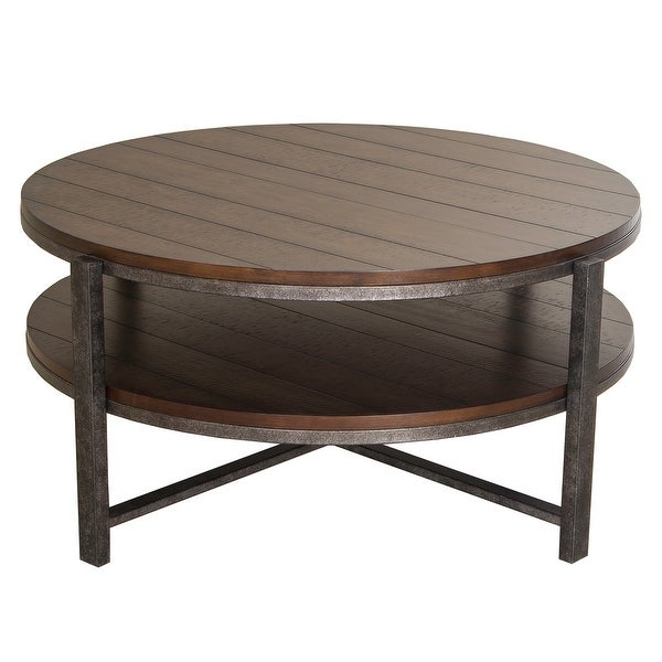 Breckinridge Mahogany Spice with Pewter Metal Round Cocktail Table