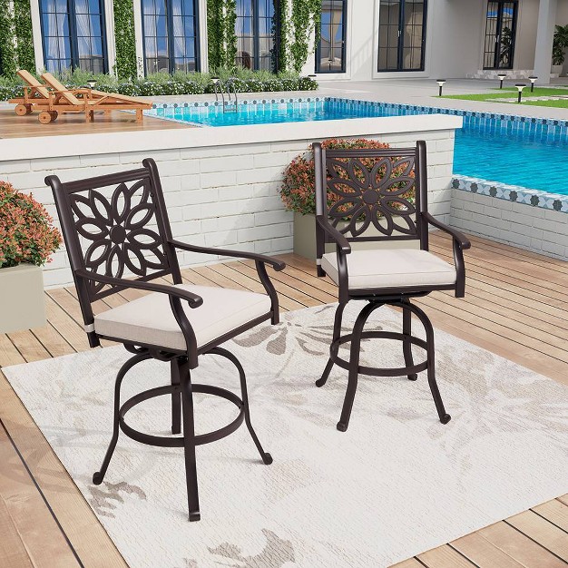 3pc Outdoor Square Cast Aluminum Bar Table amp Swivel Chairs Captiva Designs