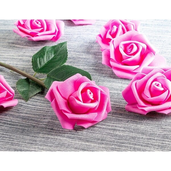 100Pack Deep Pink Rose Artificial Flower Heads for Wedding Home Decorations