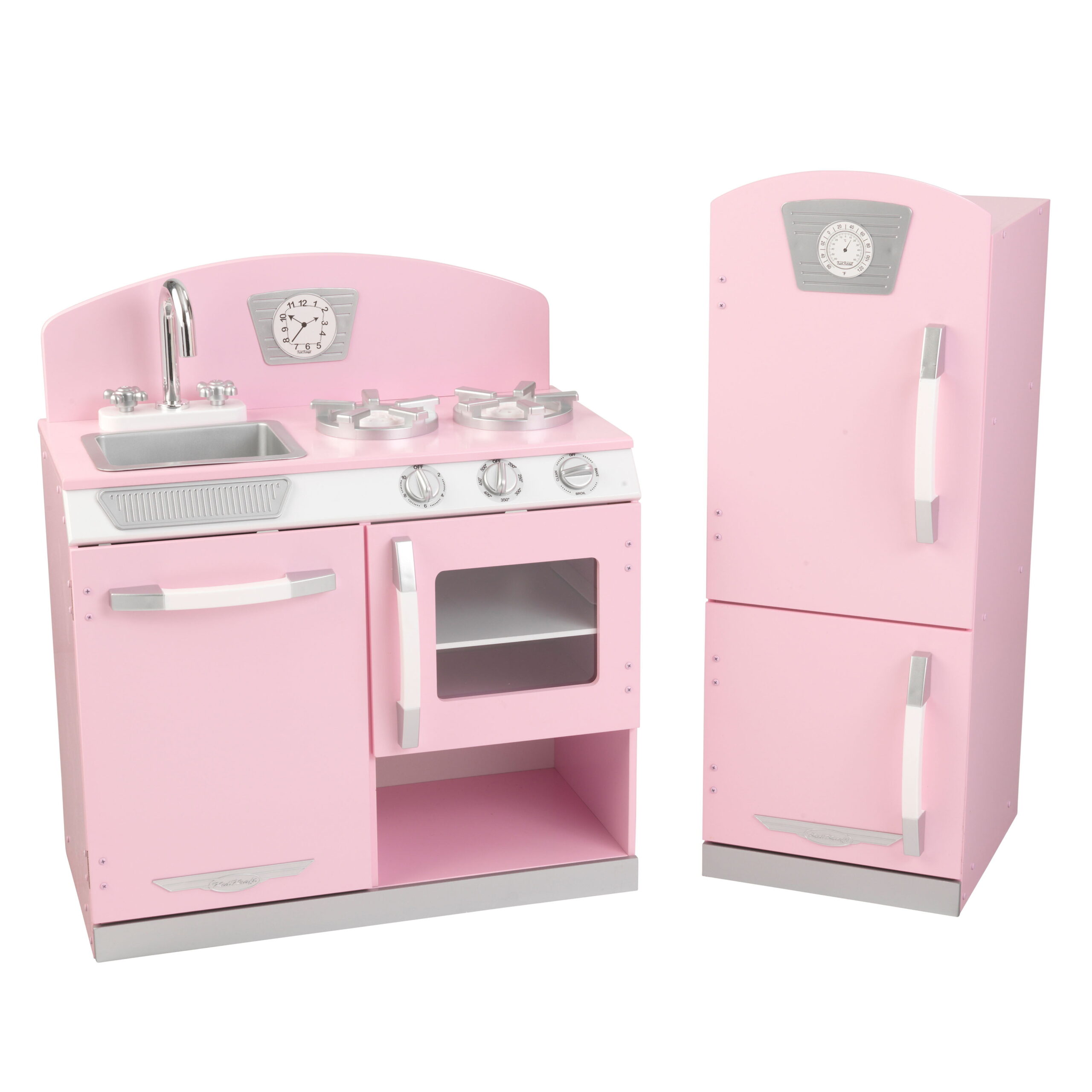 KidKraft Pink Retro Wooden Play Kitchen and Refrigerator 2-Piece Set