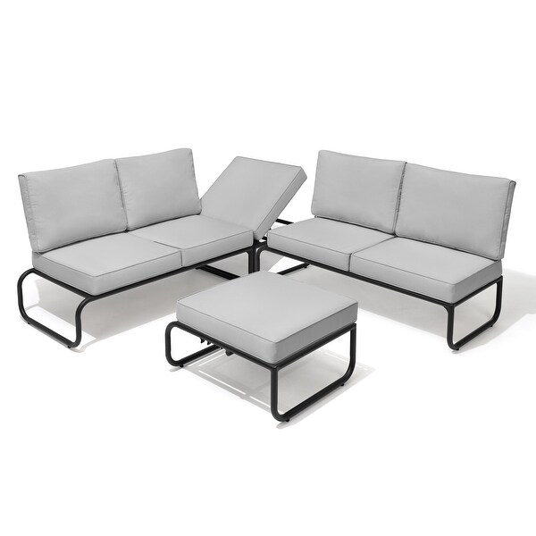 Outdoor Daybed with Cushion and Adjustable Back，Convertible to Patio Conversation Set