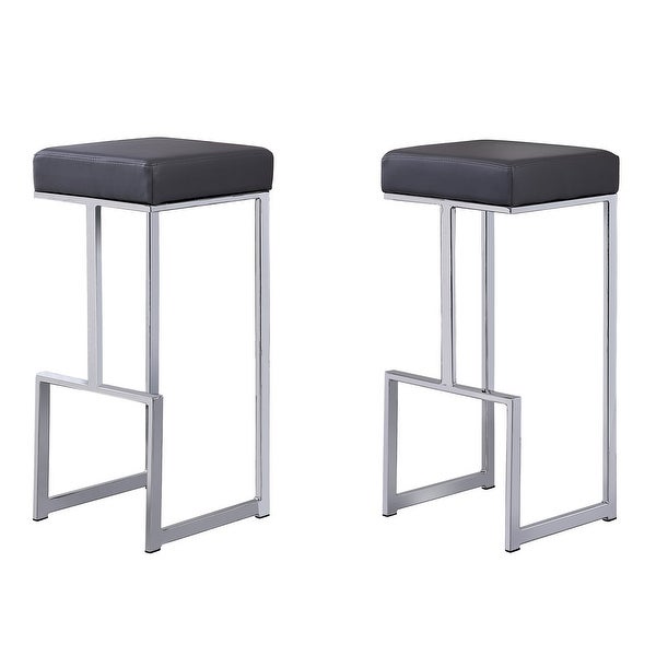 Best Master Furniture Synthetic Leather Silver Bar Stool (Set of 2)