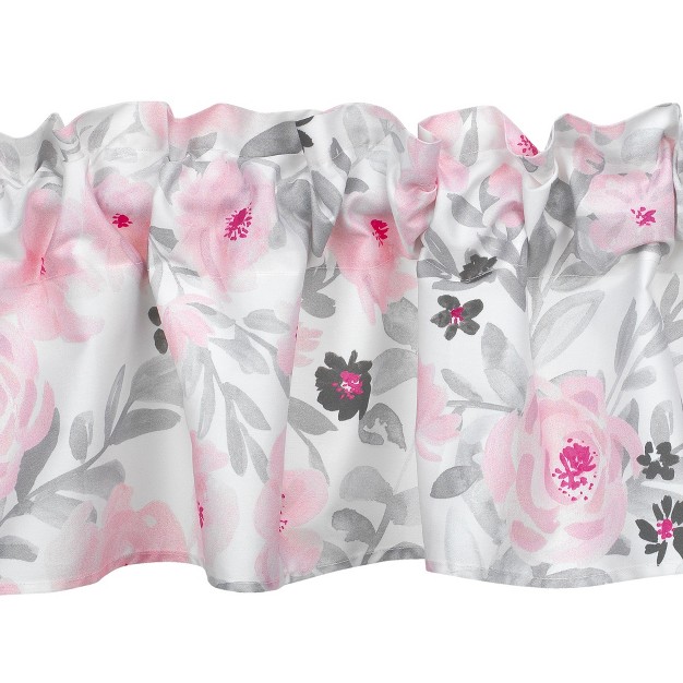 Bedtime Originals Blossom Pink gray Watercolor Floral Window Valance