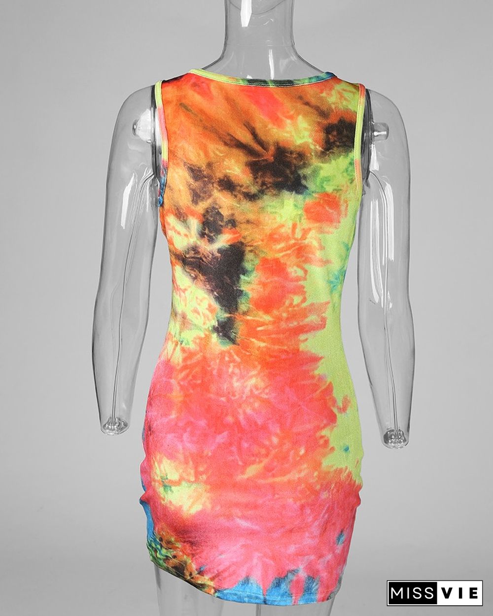 Tie Dye Print Ruched Bodycon Dress