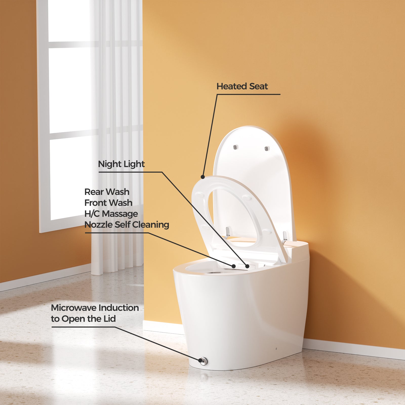 HOROW Elongated Tankless Toilet, One Piece Smart Toilet with Advance Heated Bidet Seat, Wireless Remote Control, Auto Open