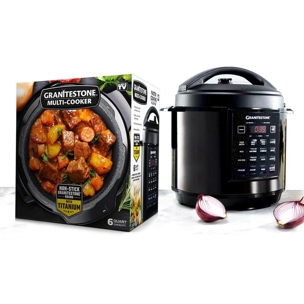 GRANITESTONE 6 Qt Black Electric Triple Layer Titanium Coating MultiPressure Cooker with BuiltIn Timer and PreSettings