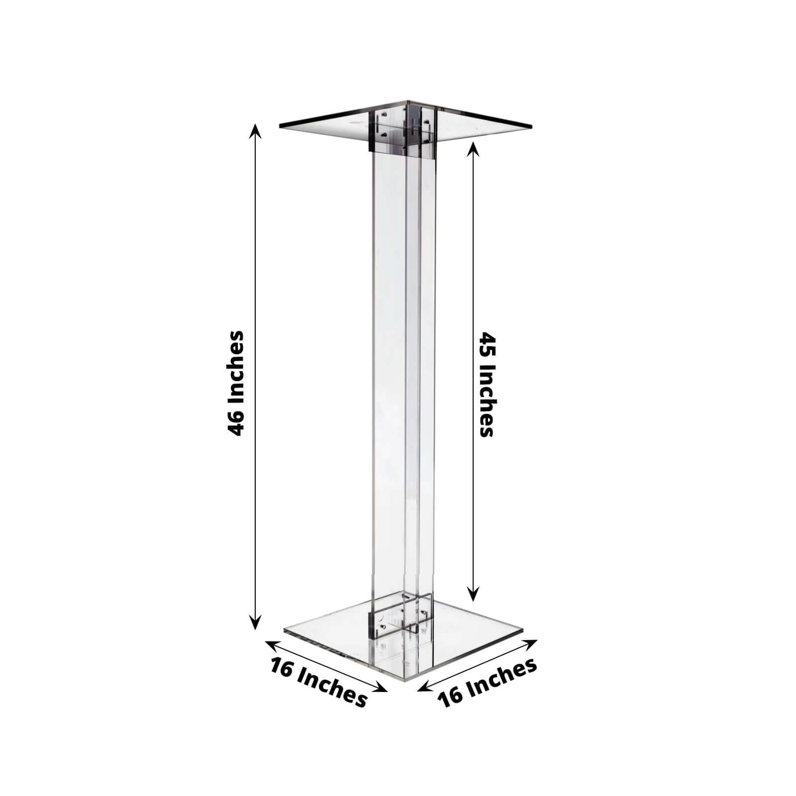 Heavy Duty Acrylic Wedding Aisle Display Stands with Square Bases, Clear Plexiglass Flower Pedestal Stand 10mm Thick Plate 46