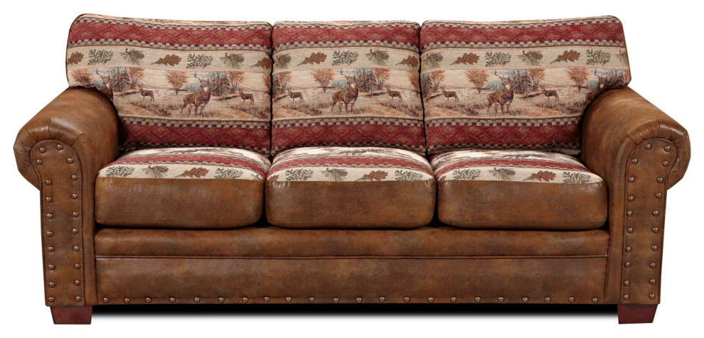 Traditional Sofa  Leather Look Microfiber Upholstery With Unique Pattern  Brown   Rustic   Sofas   by Decorn  Houzz