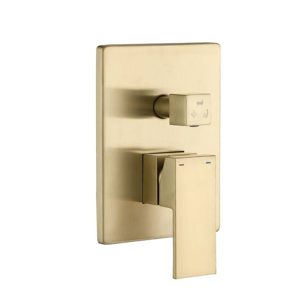 Flynama 1-Spray 12 in. Square Rain Wall Bar Shower Kit with Hand Shower and Tub Faucet in Brushed Gold(Valve Included) MS-A3801-12BG