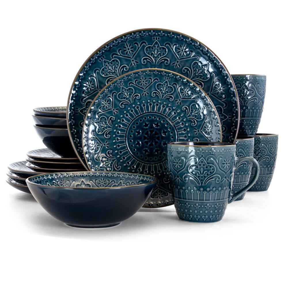 Elama Deepsea Mozaic 16-Piece Modern Sea Blue Stoneware Dinnerware Set (Service for 4) 985112659M