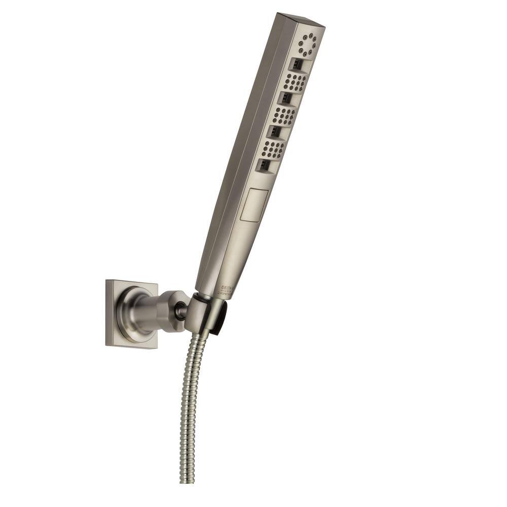 Delta 4-Spray Patterns 1.75 GPM 1.43 in. Wall Mount Handheld Shower Head with H2Okinetic in Lumicoat Stainless 55140-SS-PR