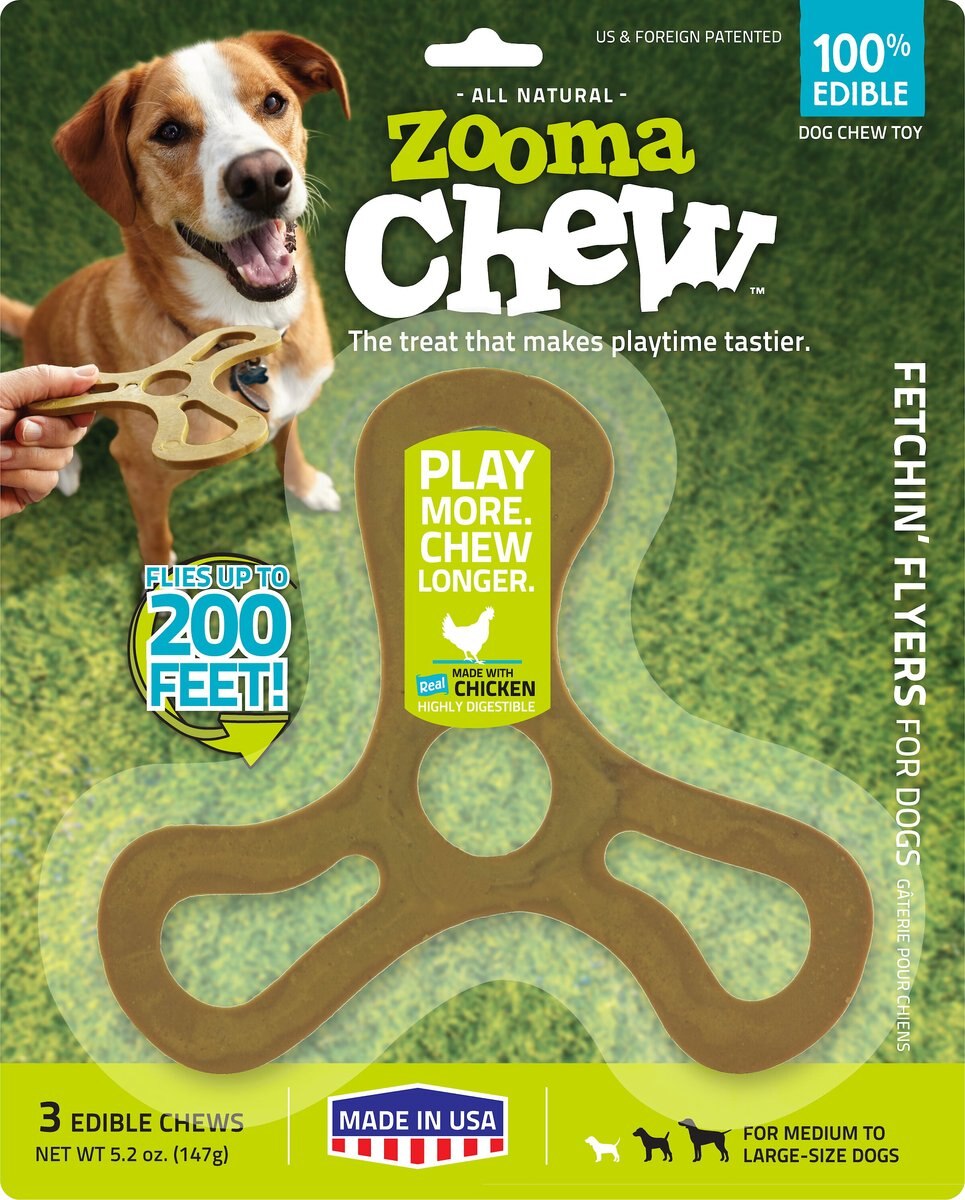 ZoomaChew Large Fetchin' Flyers Dog Treats， 3 count