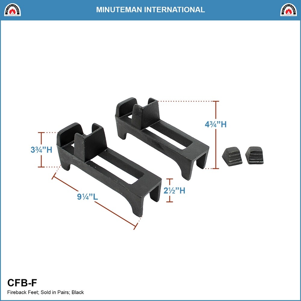 Minuteman International Pair of 2 Cast Iron Fireback Feet  9.5 Inch Long  Black