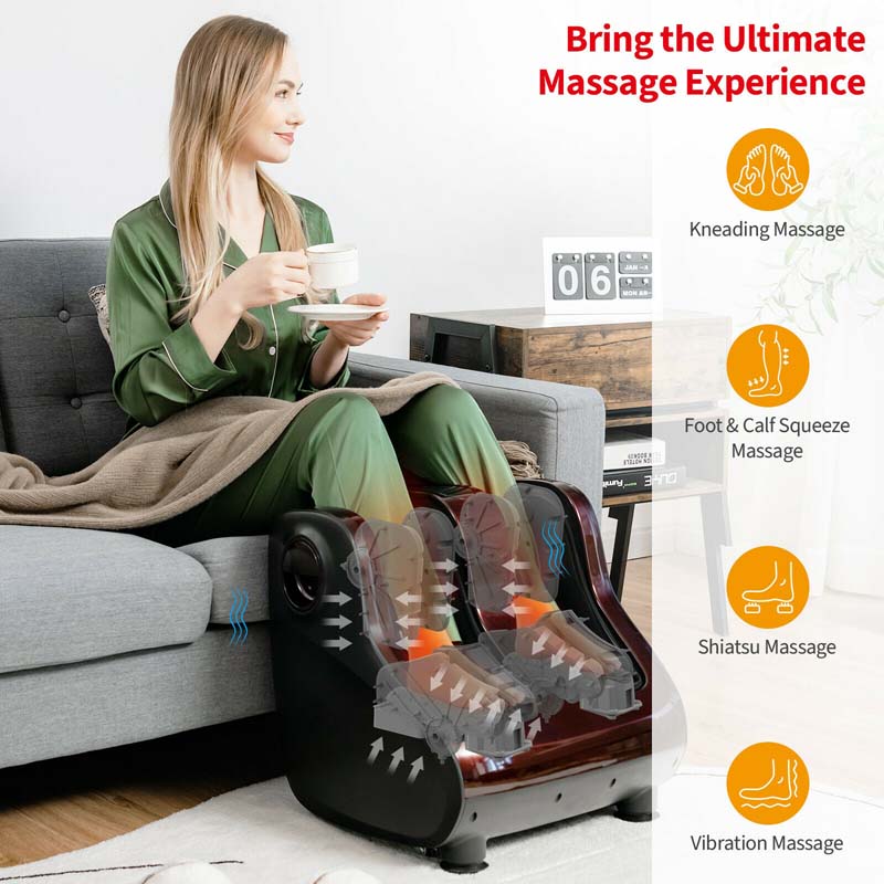 Foot & Calf Massager with Heat & Remote, Shiatsu Kneading Electric Massage Machine with Adjustable Tilt Base, Timer, LCD Screen