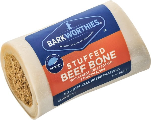 Barkworthies Shin Bone Stuffed with Pumpkin， Sweet Potato， and Carrot Blend Dog Treat， 3-4 in