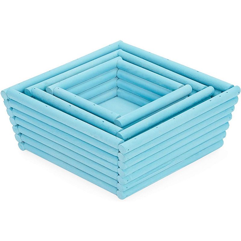 Blue Wooden Crate Nesting Boxes for Storage， Angled Design (3 Sizes， 3 Pieces)