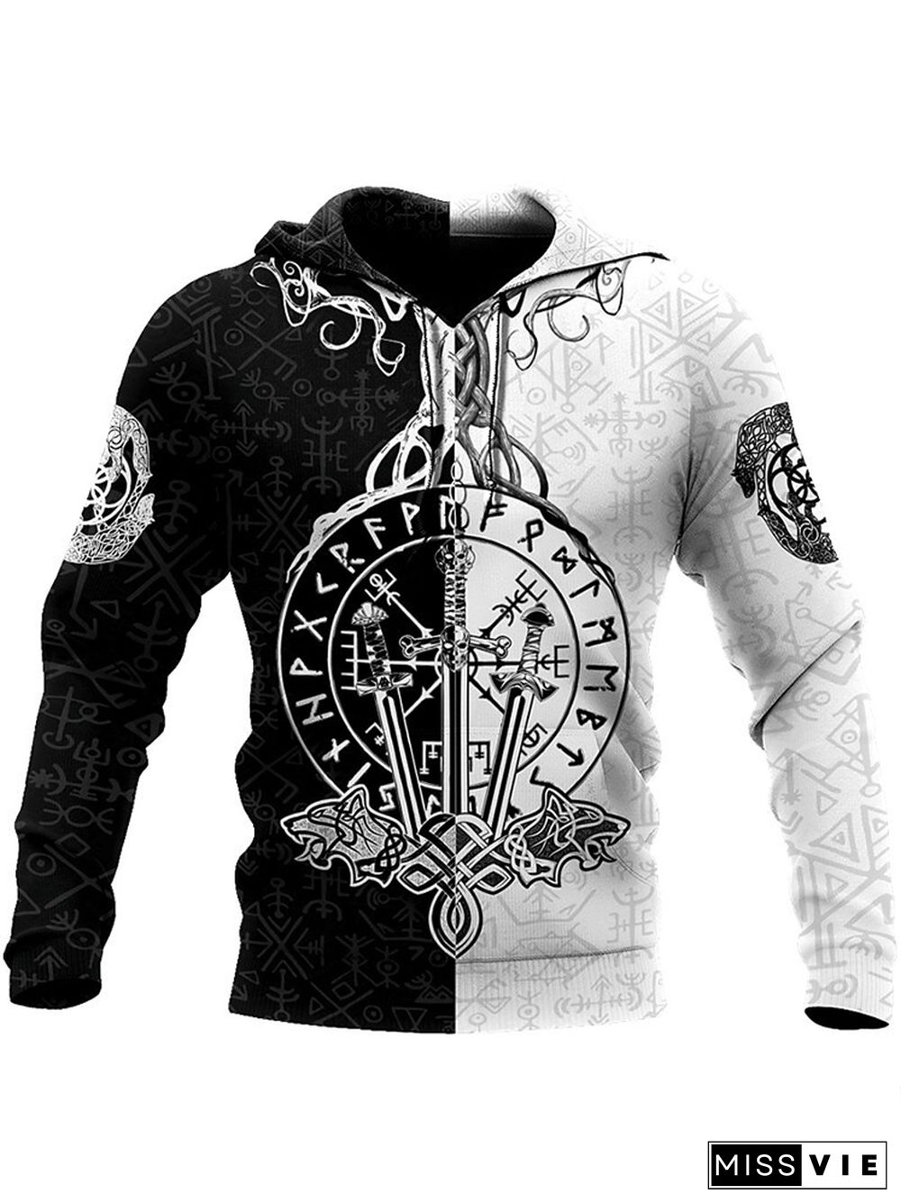 Men'S Viking Pattern Long Sleeve Hoodie