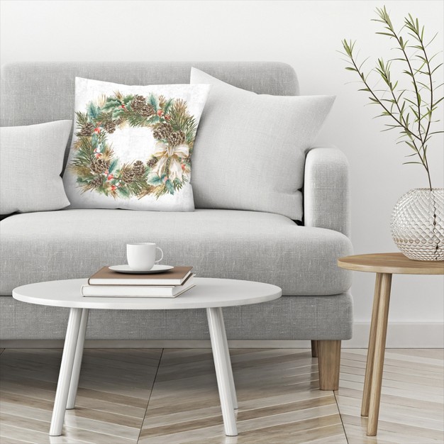 Golden Christmas Wreath By Pi Holiday Collection Minimalist Throw Pillow