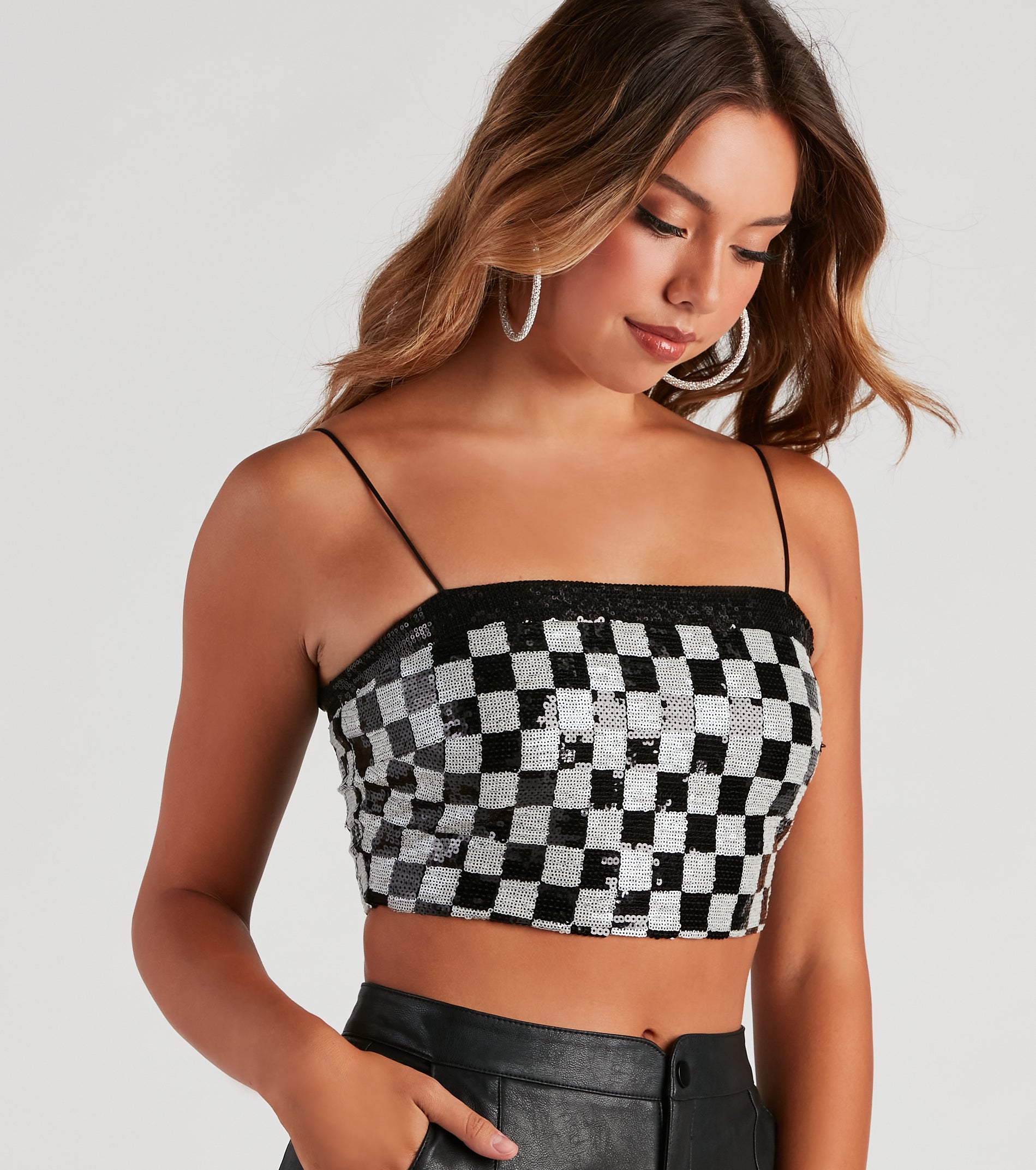 Check Mate Sequin Tube Top