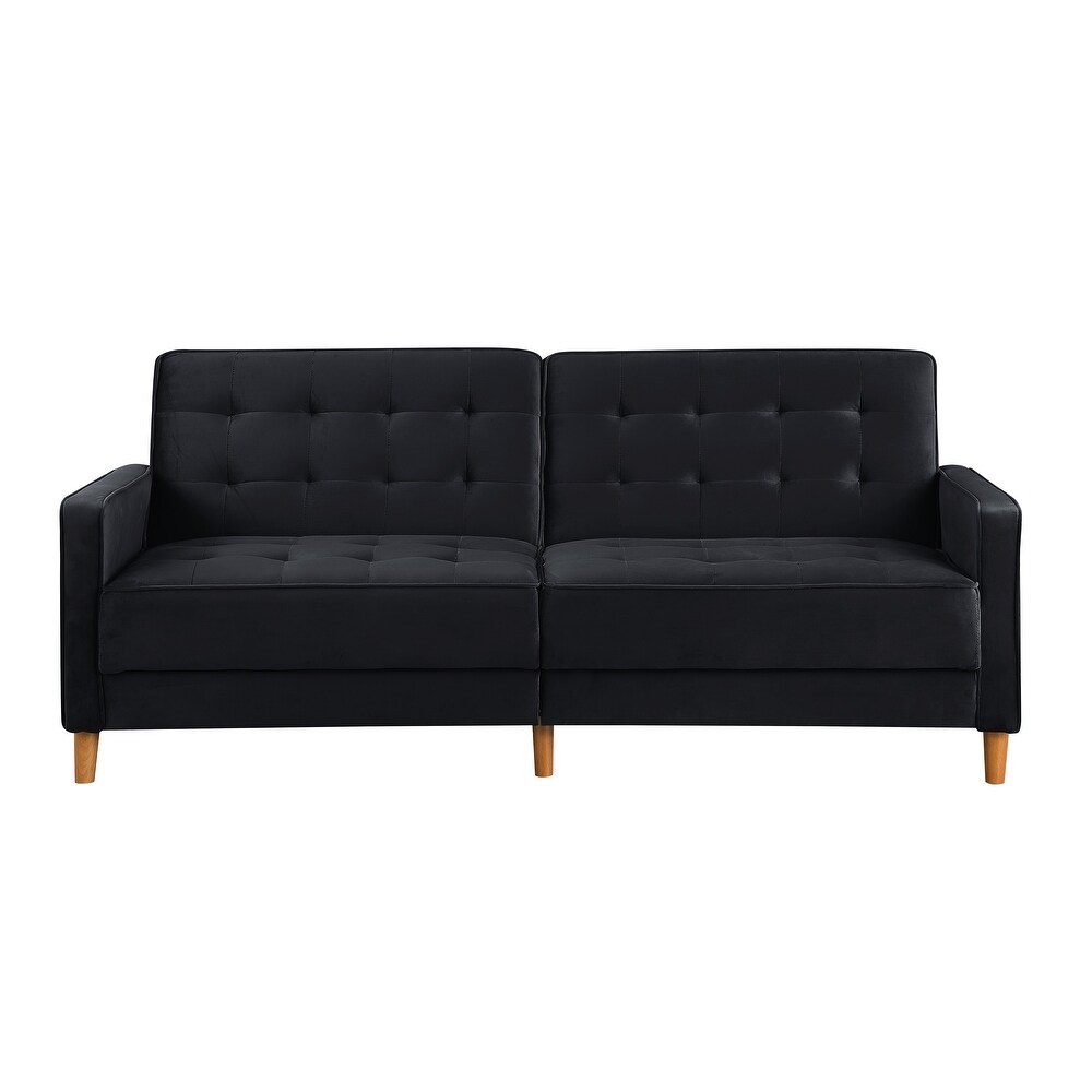 Modern Velvet Upholstered Sofa Bed Adjuastable Reclining Sofa with Split Tufted Back and Wooden Legs