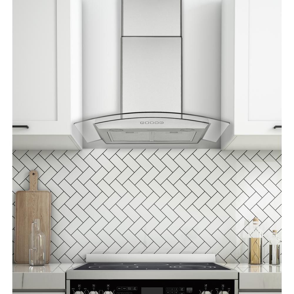 Ancona 30 in 440 CFM Convertible Wall Mounted Glass Canopy Range Hood with LED Lights in Stainless Steel