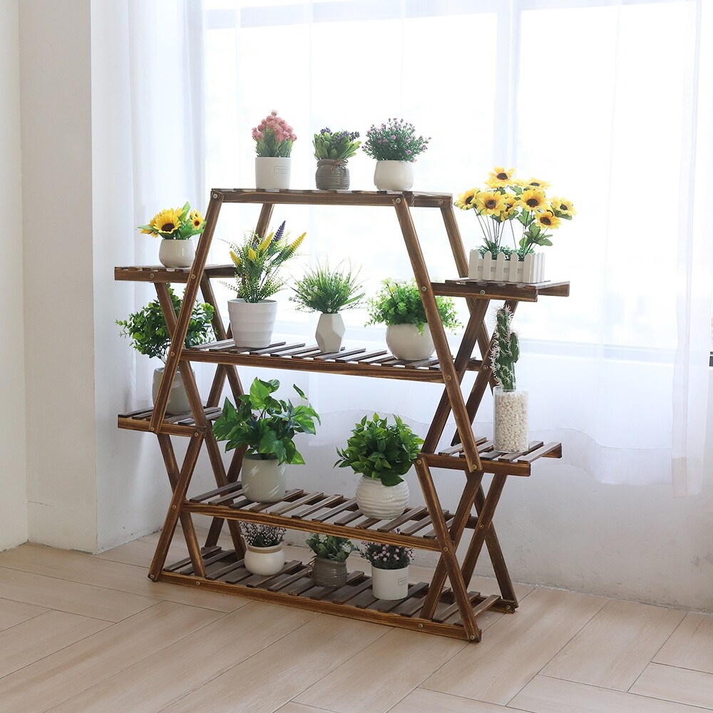 Extra Large Multi Tier Wood Flower Rack Plant Stand Bonsai Shelf   37' x 10'x 42'