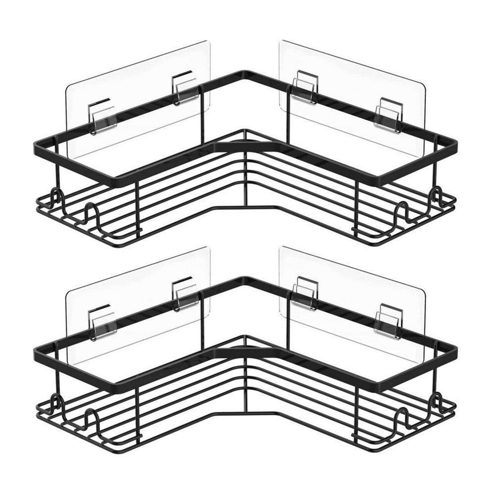 Dracelo 2-Pack Black Adhesive Stainless Steel Corner Shower Caddy Storage Shelf B0B77CSL7Z