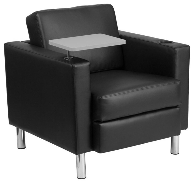 Black Leather Guest Chair With Tablet Arm  Tall Chrome Legs And Cup Holder   Contemporary   Armchairs And Accent Chairs   by Flash Furniture  Houzz