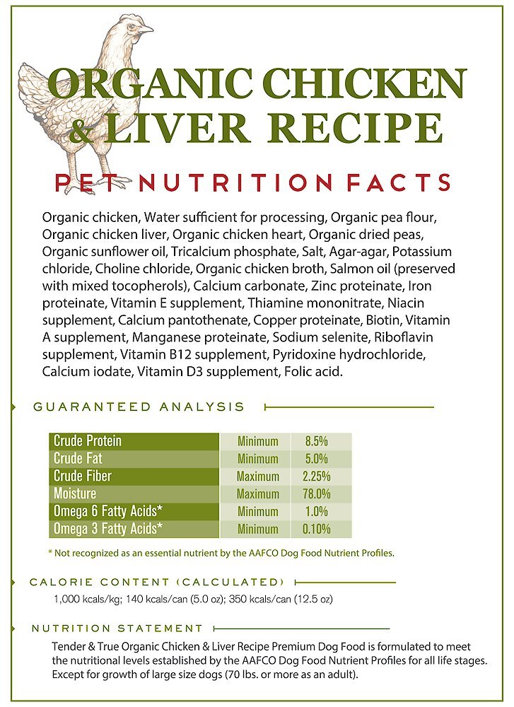 Tender and True Organic Chicken and Liver Recipe Grain-Free Canned Dog Food