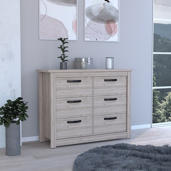 Becca Double Dresser with 6 Drawers， 4 Legs and Metal Hardware - - 35569980