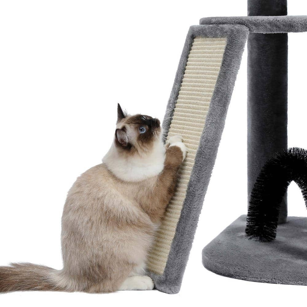 Foobrues Large Condo Cat Tree Feeding Bowl Grooming Brush Whirligig Turntable PSL-23170871